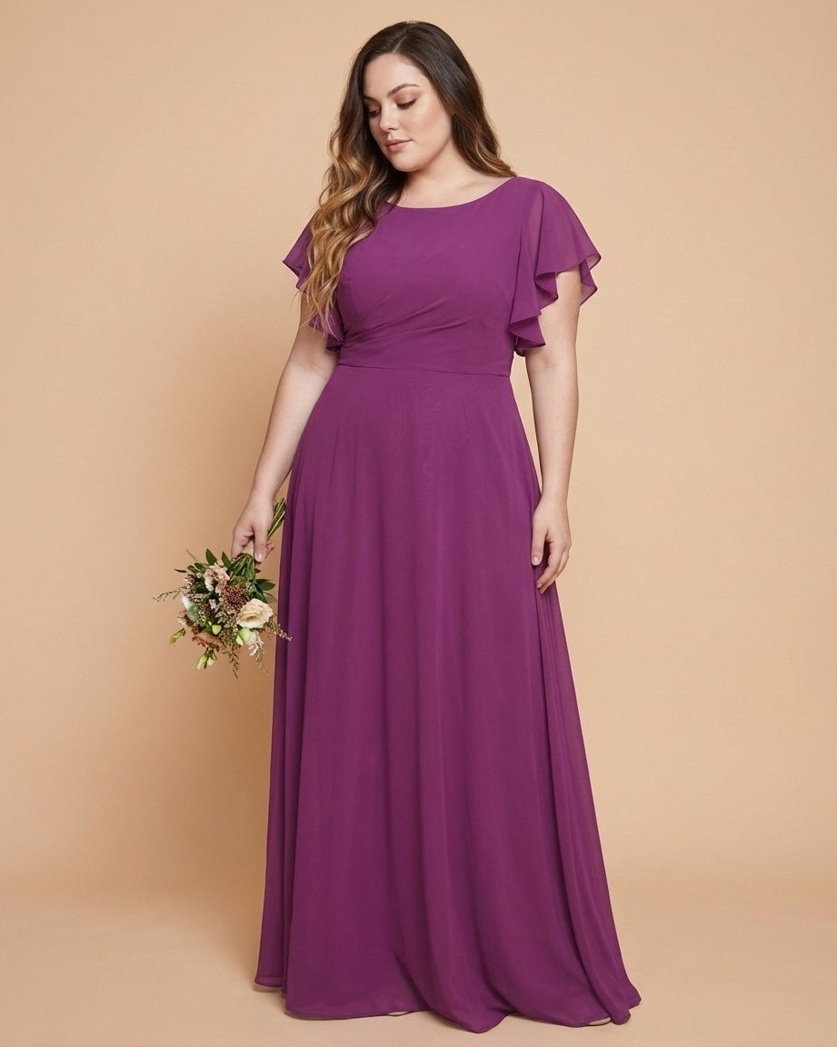 Avenleigh Plus Size Elegant A-Line Bridesmaid Dress with Pleated Chiffon for Wedding - N0340