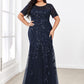 Floral Sequin Print Plus Size Mermaid Tulle Evening Dress