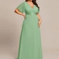 Plus Size Empire Waist V Back Bridesmaid Dress with Short Sleeves