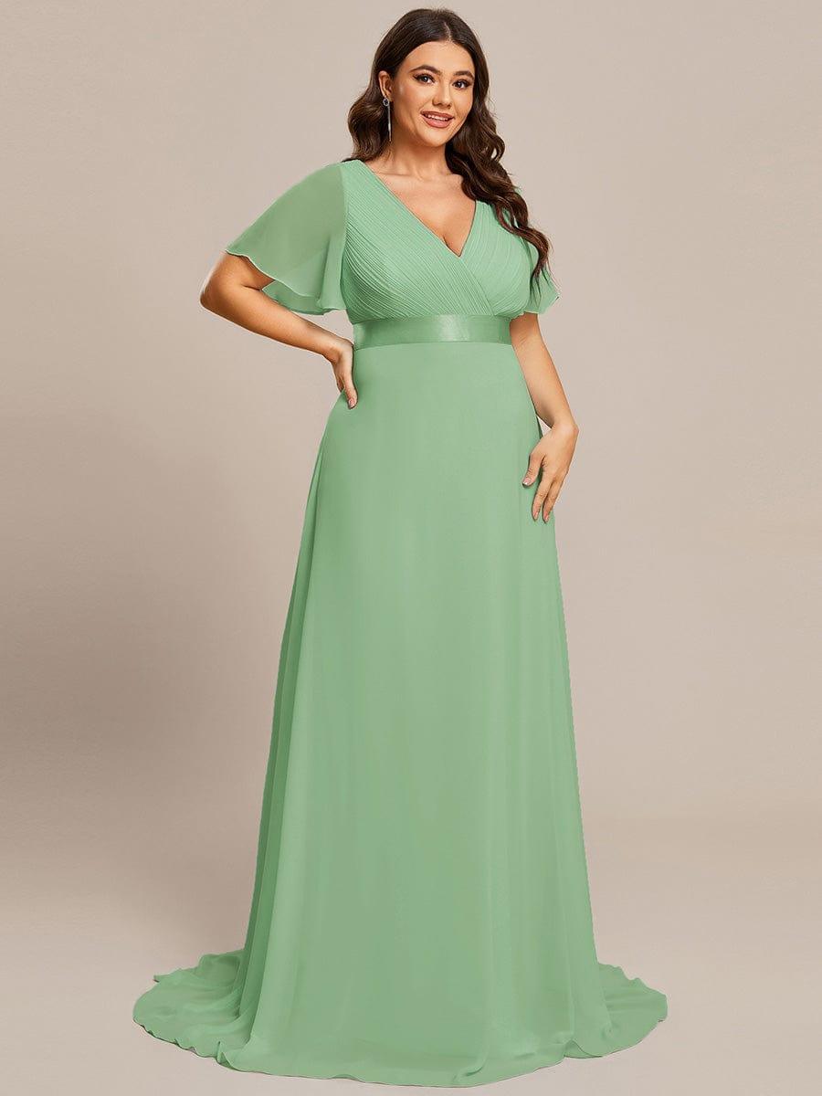 Plus Size Empire Waist V Back Bridesmaid Dress with Short Sleeves