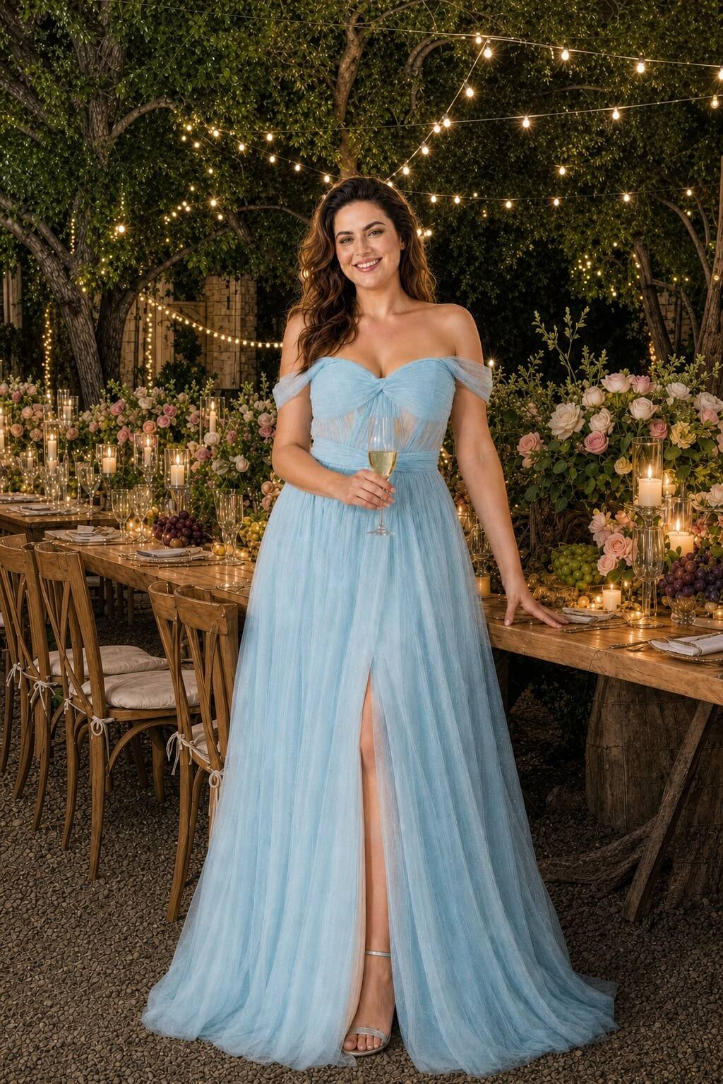 Plus Size A-Line Tulle Bridesmaid Dress with Ruched Slit Detail