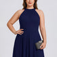 Flowy Plus Size Halter Neck Chiffon Midi Wedding Guest Dress
