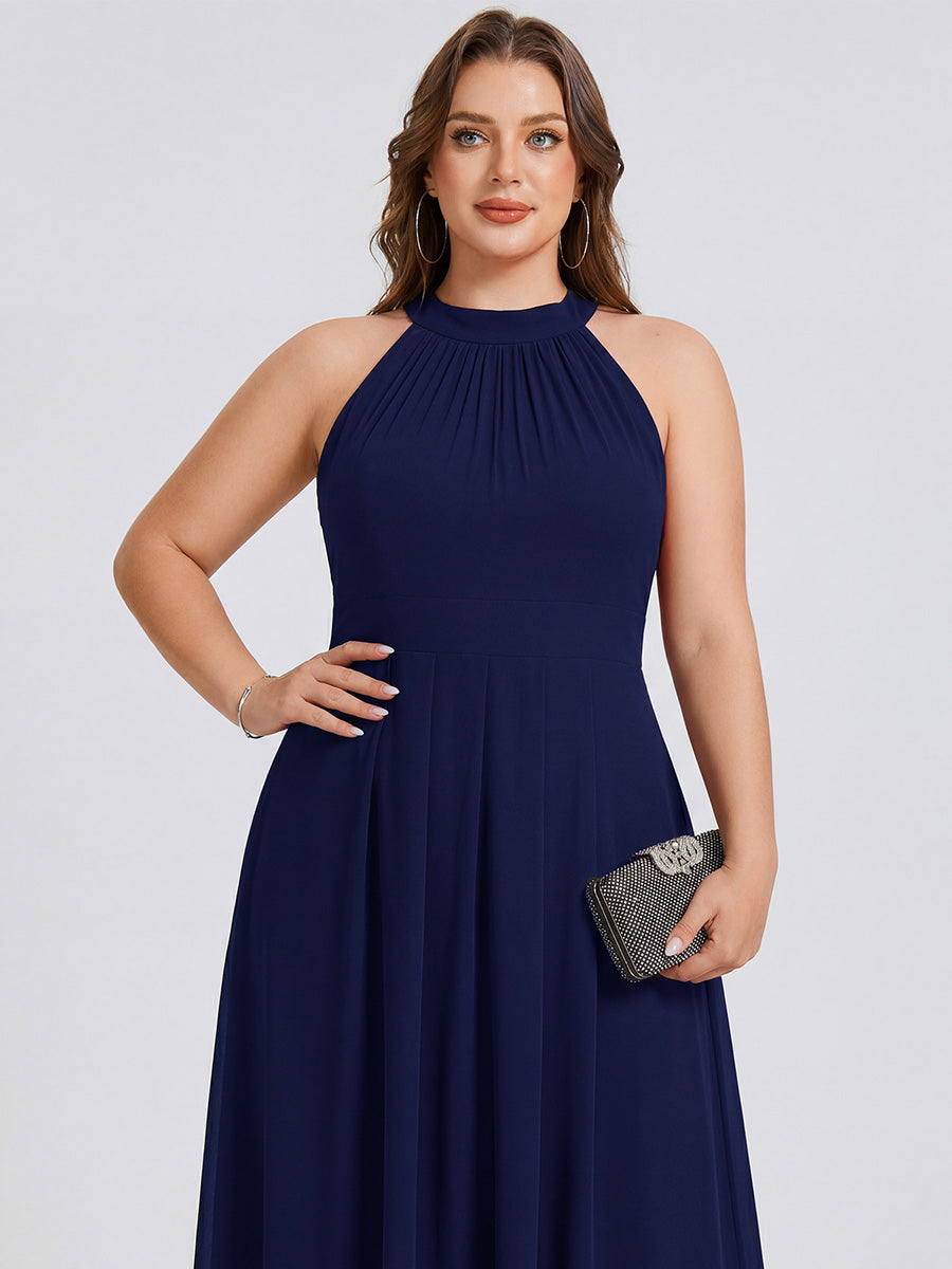 Flowy Plus Size Halter Neck Chiffon Midi Wedding Guest Dress