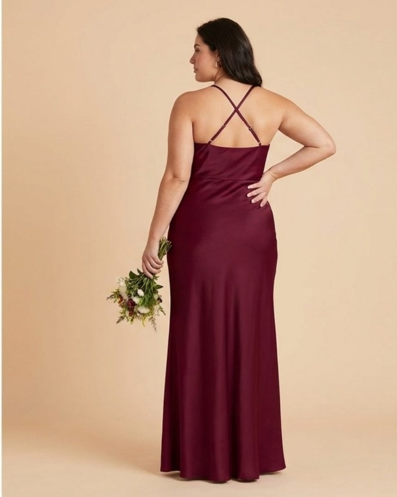 Silvarelle Plus Size Flowy Feminine Evening Gown, Straight Back Sheath Dress for Wedding Engagement Parties -N0360