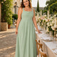 Elegant Plus Size A-Line Bridesmaid Dress with Pockets and Open Back