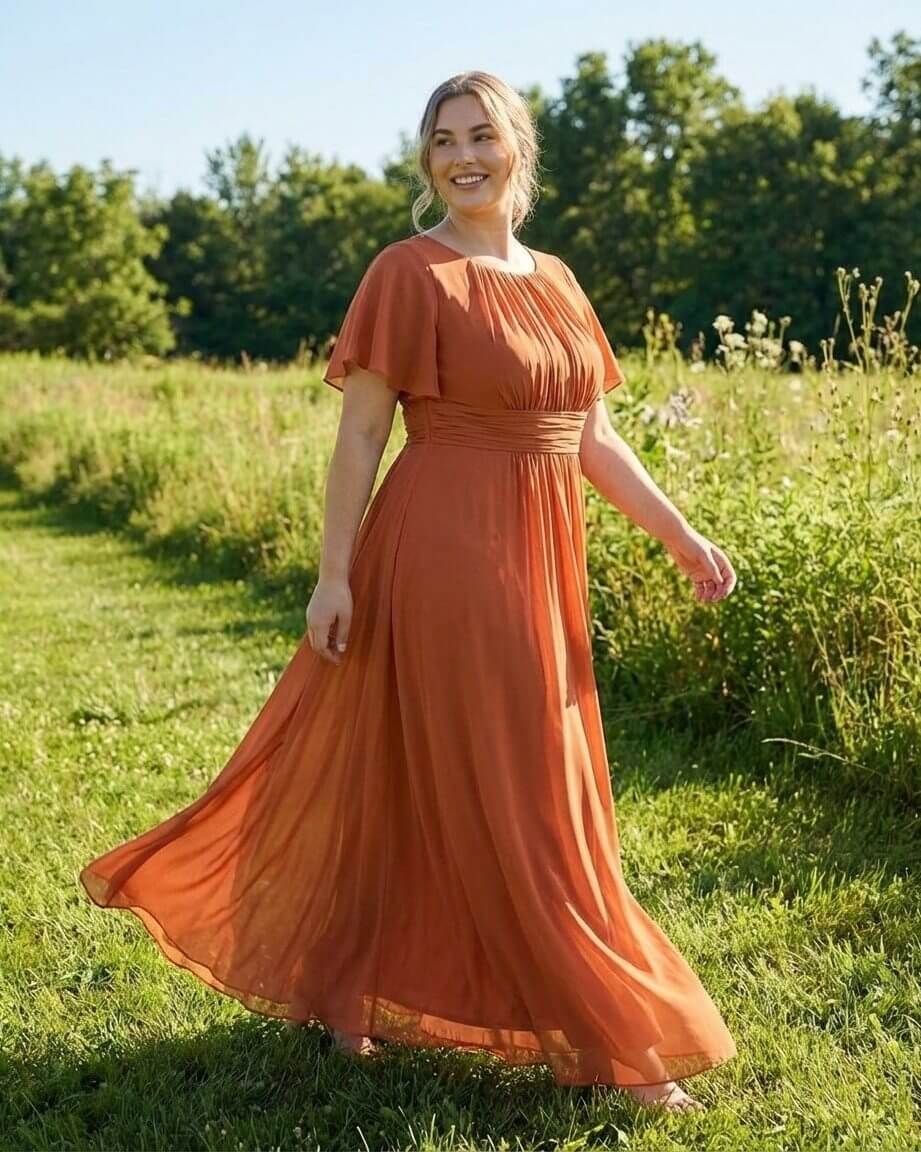 Petaline Minimalist Plus Size Bridesmaid Dress with Soft Pleats for Wedding N0325