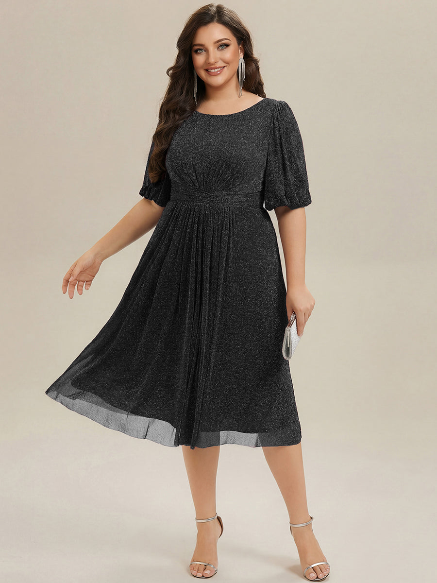 Plus Size Glitter Half Sleeve A-Line Wedding Guest Dress