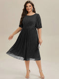 Plus Size Glitter Half Sleeve A-Line Wedding Guest Dress