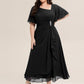 Plus Size Pleated Chiffon Ruffle Sleeve Wedding Guest Dress
