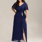 Plus Size Rhinestone Embellished Chiffon Ruffle Sleeve Dress