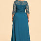 Elegant Evening Gown with Lace Patchwork and Tiered A-Line Silhouette