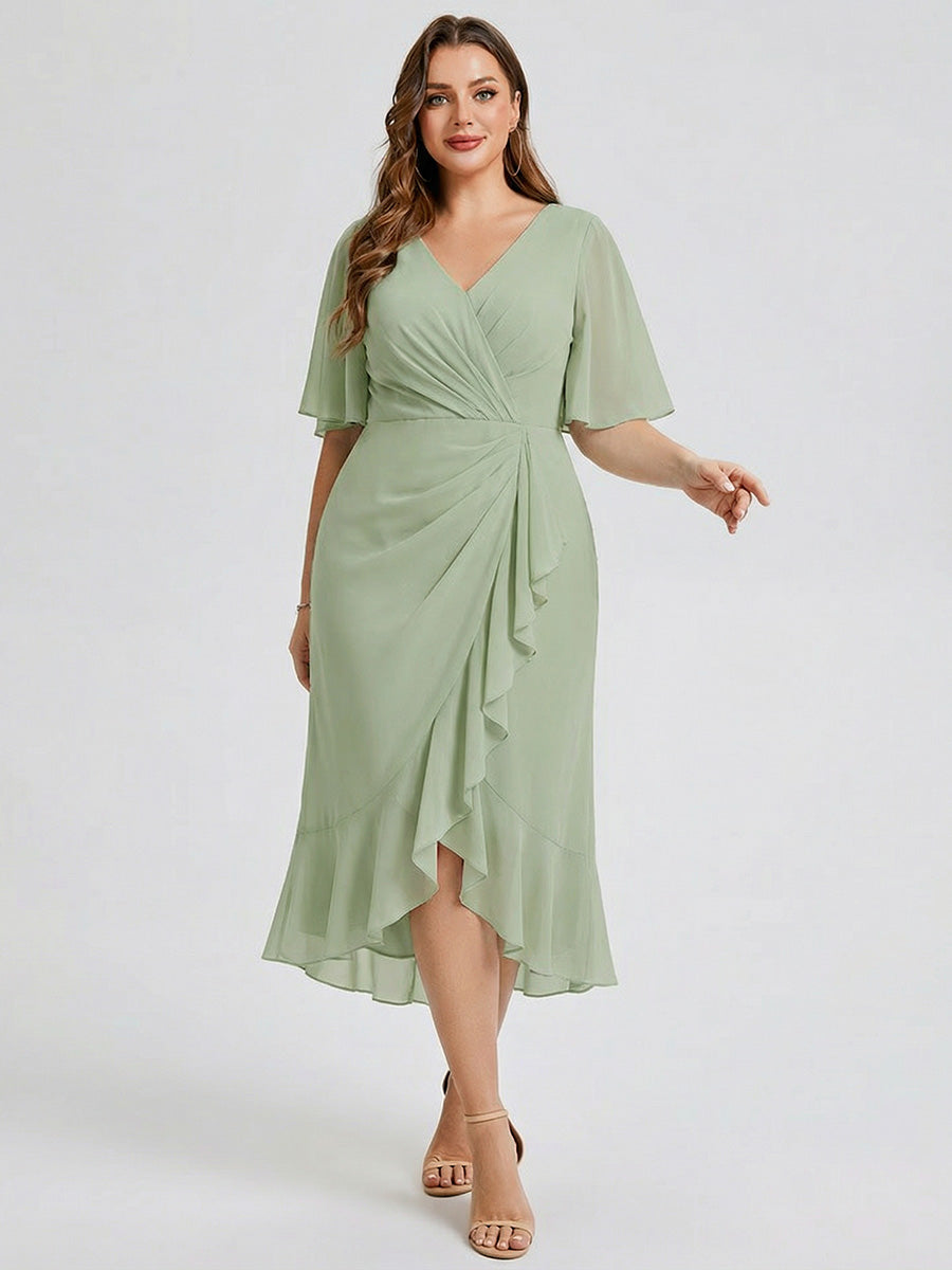 Plus Size Printed Mermaid Chiffon Wedding Guest Dress