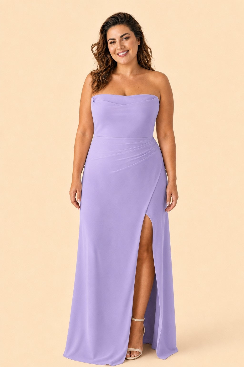 Plus Size Strapless Chiffon Bridesmaid Dress with Detachable Straps and Slit