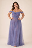 Plus Size A-Line Tulle Bridesmaid Dress with Ruched Slit Detail