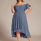 Plus Size Cold Shoulder Sweetheart Necklin Chiffon Midi Wedding Guest Dress