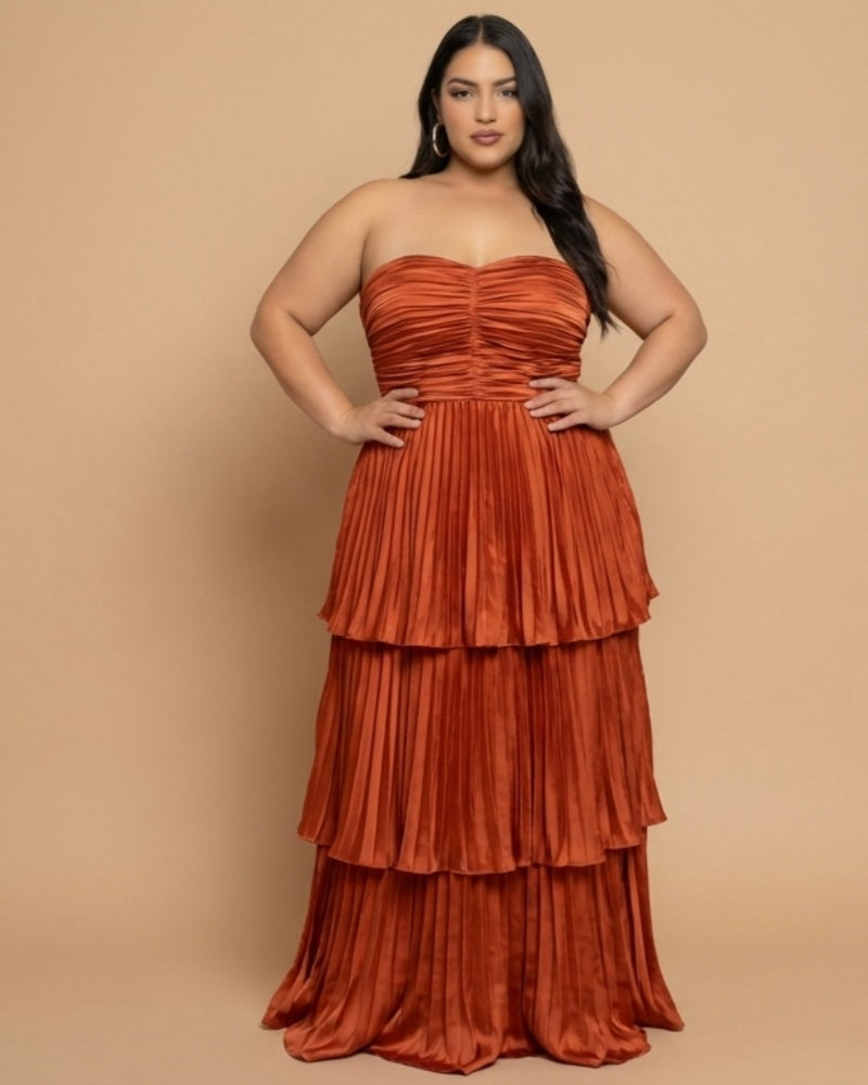 Chantarae  Satin Charmeuse A-Line Plus Size Bridesmaid Dress with Delicate Ruffles for Wedding Parties -N0386