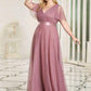 Women's Floor-Length Plus Size Formal Bridesmaid Dress with Short Sleeve