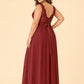 Plus Size Lace Bridesmaid Dress with Slit and Pockets Elegant A-Line Chiffon Open Back Formal Gown