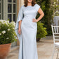 Plus Size Mother of the Bride Dress with Asymmetrical Cape and Embroidery