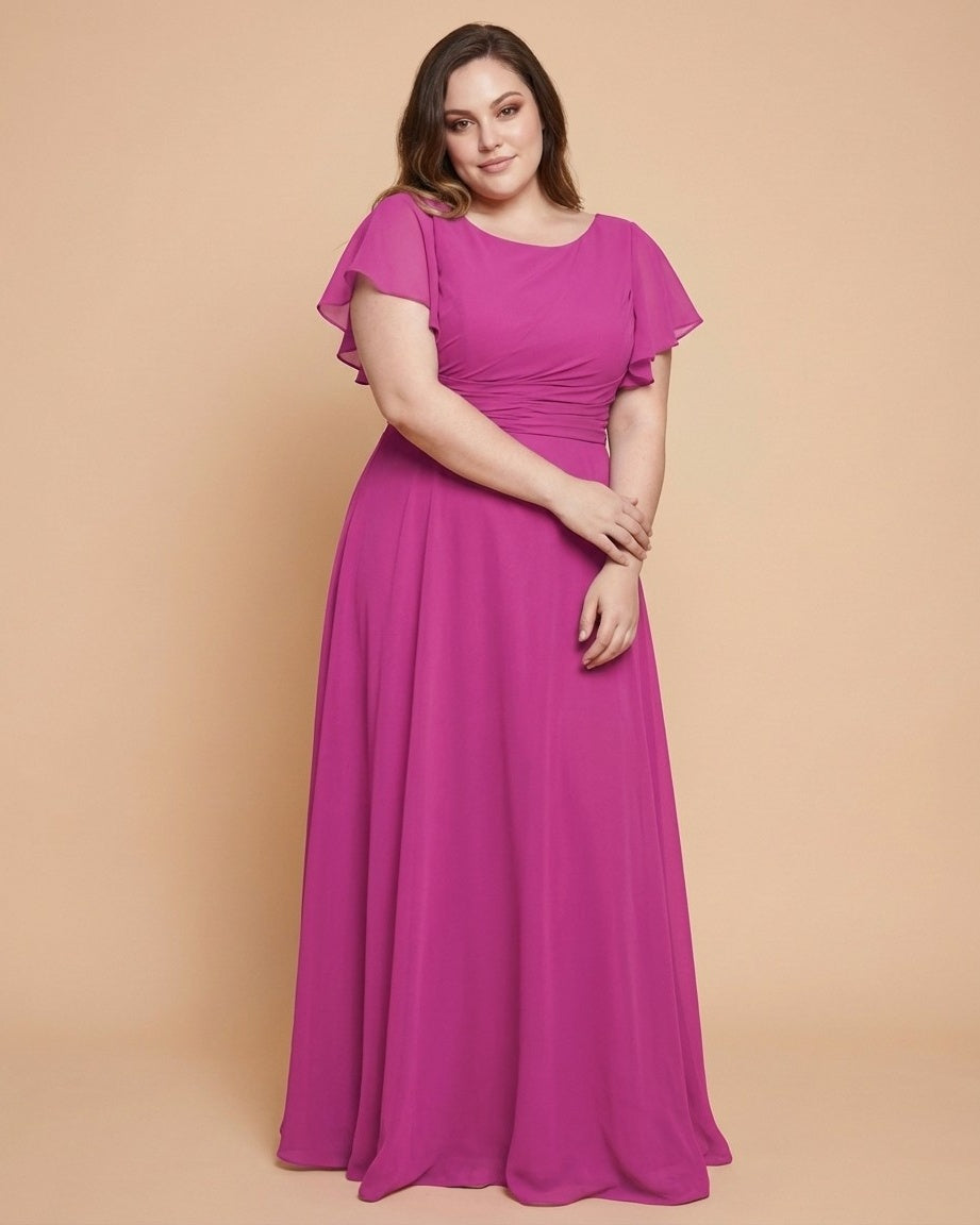 Avenleigh Plus Size Elegant A-Line Bridesmaid Dress with Pleated Chiffon for Wedding - N0340