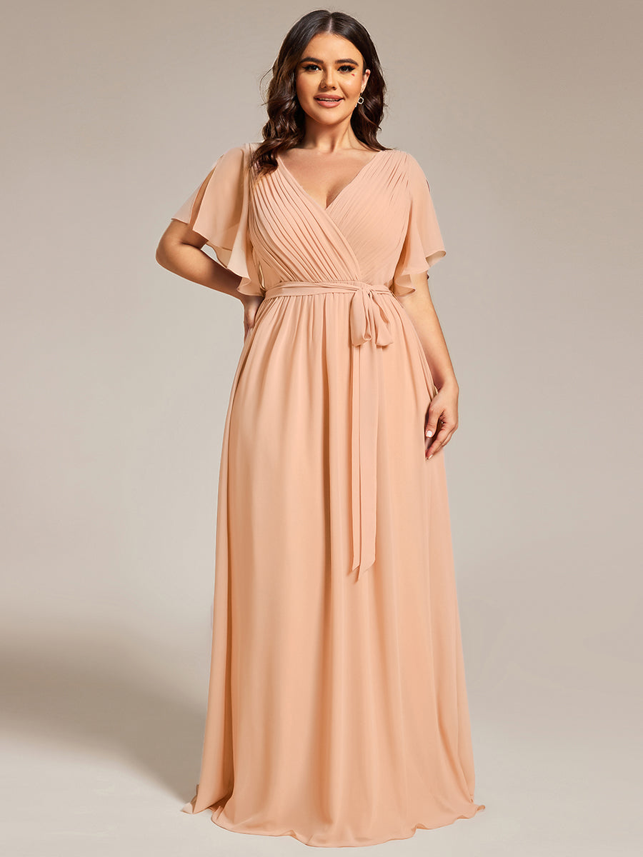 Plus Size Pleated Tie-Waist Chiffon Bridesmaid Dress