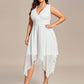 Plus Size Double V Neck Ruched-Waist Midi Chiffon Bridesmaid Dress