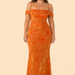 Plus Size Off Shoulder Burnout Floral Bridesmaid Dress with Lace-Up Back