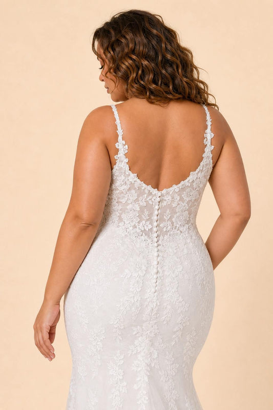 Plus Size Bridal Gown with Lace Appliqué Straps and Elegant Train