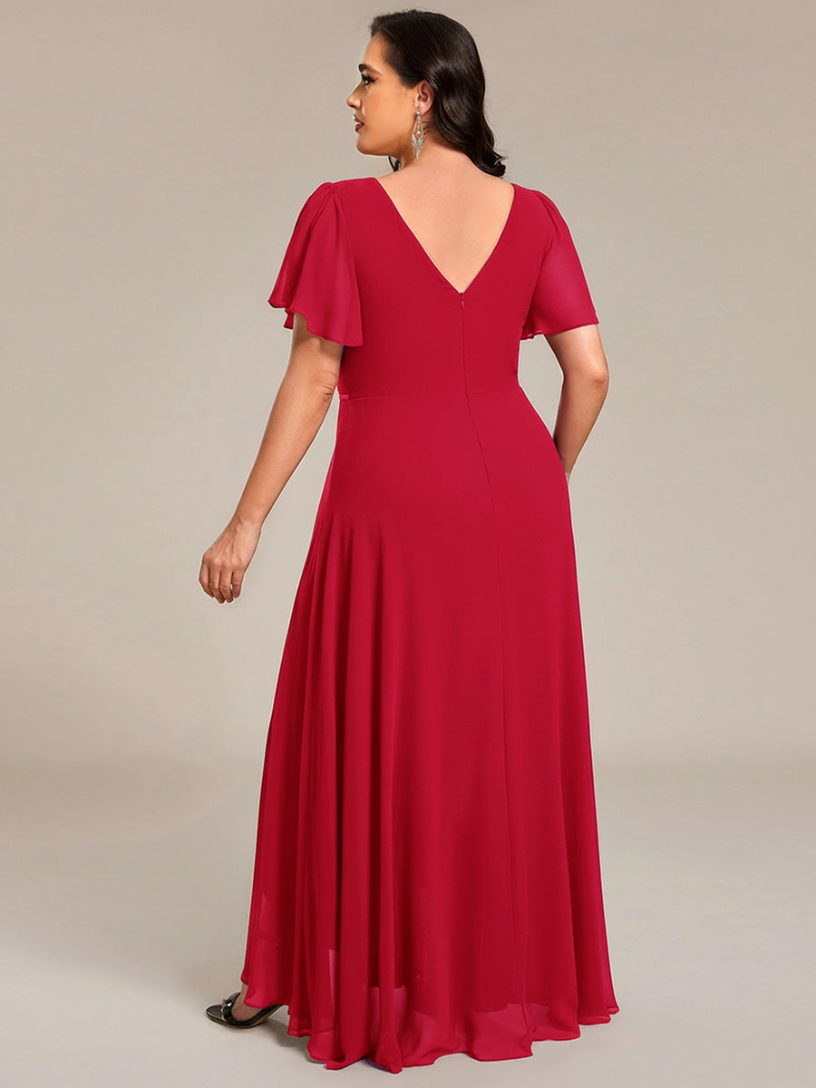 Plus Size V-Neck Rhinestone Waist Chiffon Maxi Formal Evening Dress