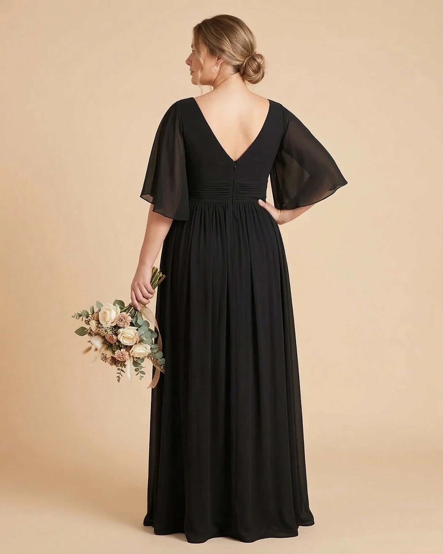 Petaline Romantic Plus Size A-Line Bridesmaid Dress with V-Neck Pleated Chiffon - for Weddings N0301