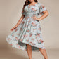 Plus Size Pleated Round Neckline A-Line Midi Chiffon Wedding Guest Dress