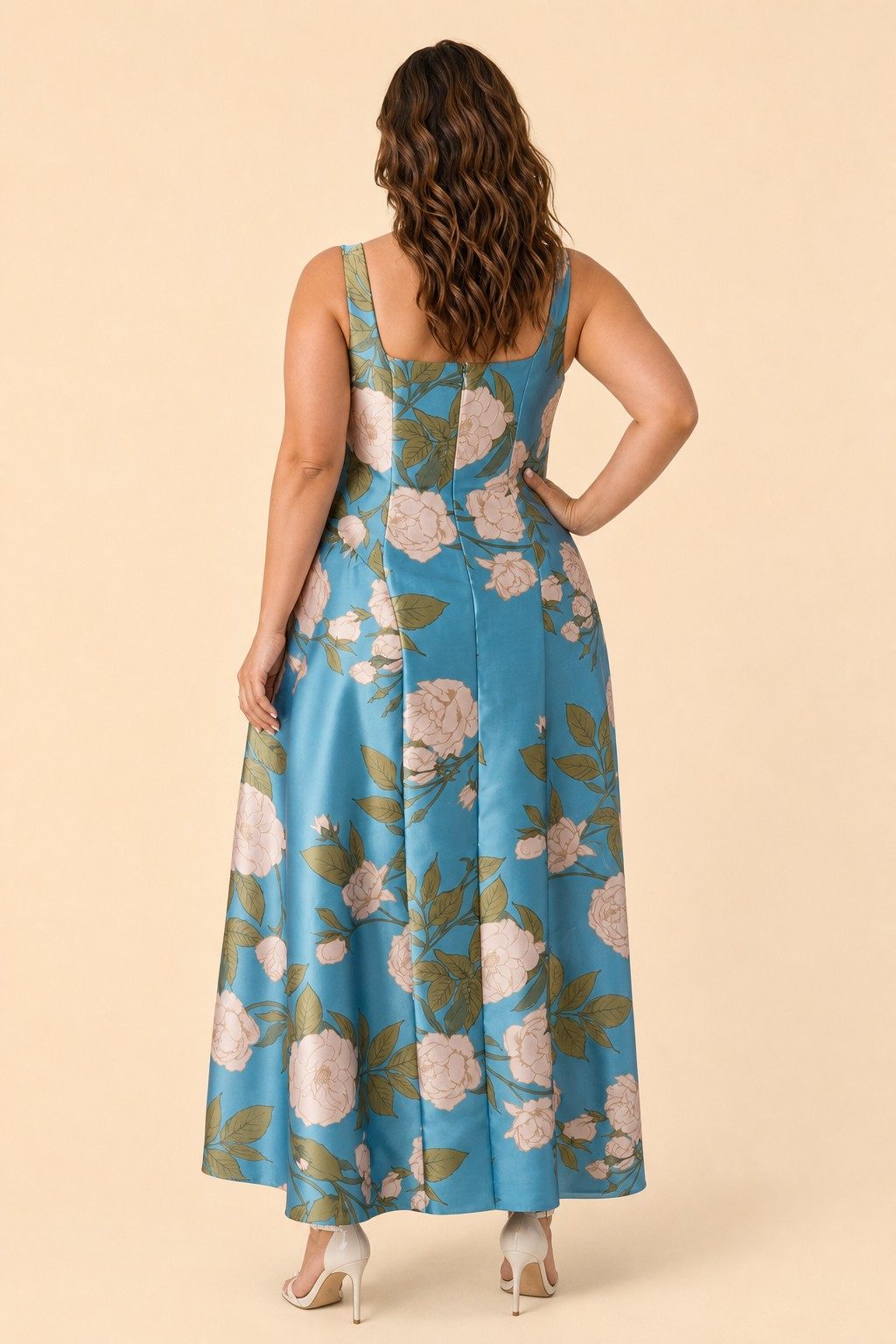 Elegant Floral Bridesmaid Ballgown Square Neck A-Line Dress