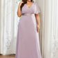 Plus Size Simple Empire Waist Flutter Sleeve Evening Dress