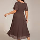 Plus Size Chiffon Short Sleeves Pleated V-Neck A-Line Midi Wedding Guest Dress
