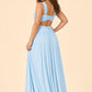 Plus Size Halter Bridesmaid Dress with Pleated Chiffon A-Line Skirt - Open Back and Side Slit