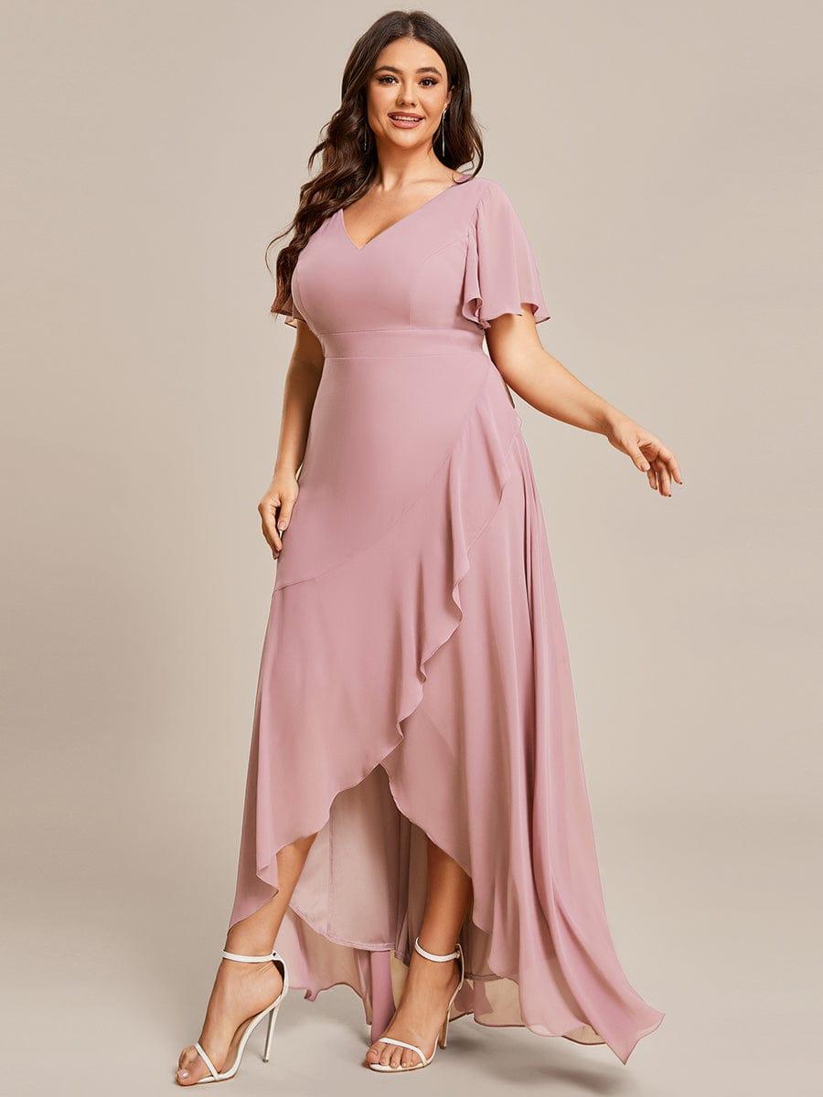 Plus Size Elegant Lotus Sleeves Chiffon Bridesmaid Dress