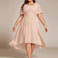 Plus Size Pleated Round Neckline A-Line Midi Chiffon Wedding Guest Dress