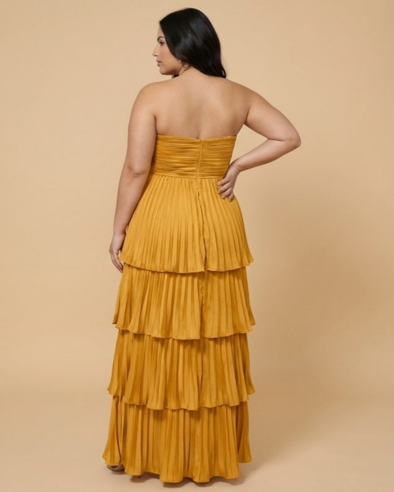 Chantarae Plus Size A Line Satin Strapless Evening Gown for Curvy Bridesmaid Wedding Prom Formal Partyn -N0385