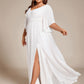 Plus Size Half Sleeve Pleated A-Line V-Neck Chiffon Bridesmaid Dress