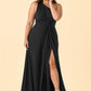 Floor-Length Chiffon Evening Gown with Single Shoulder and Side Slit