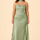 Strapless Satin Bridesmaid Dress with Open Back and Sculpted Silhouette
