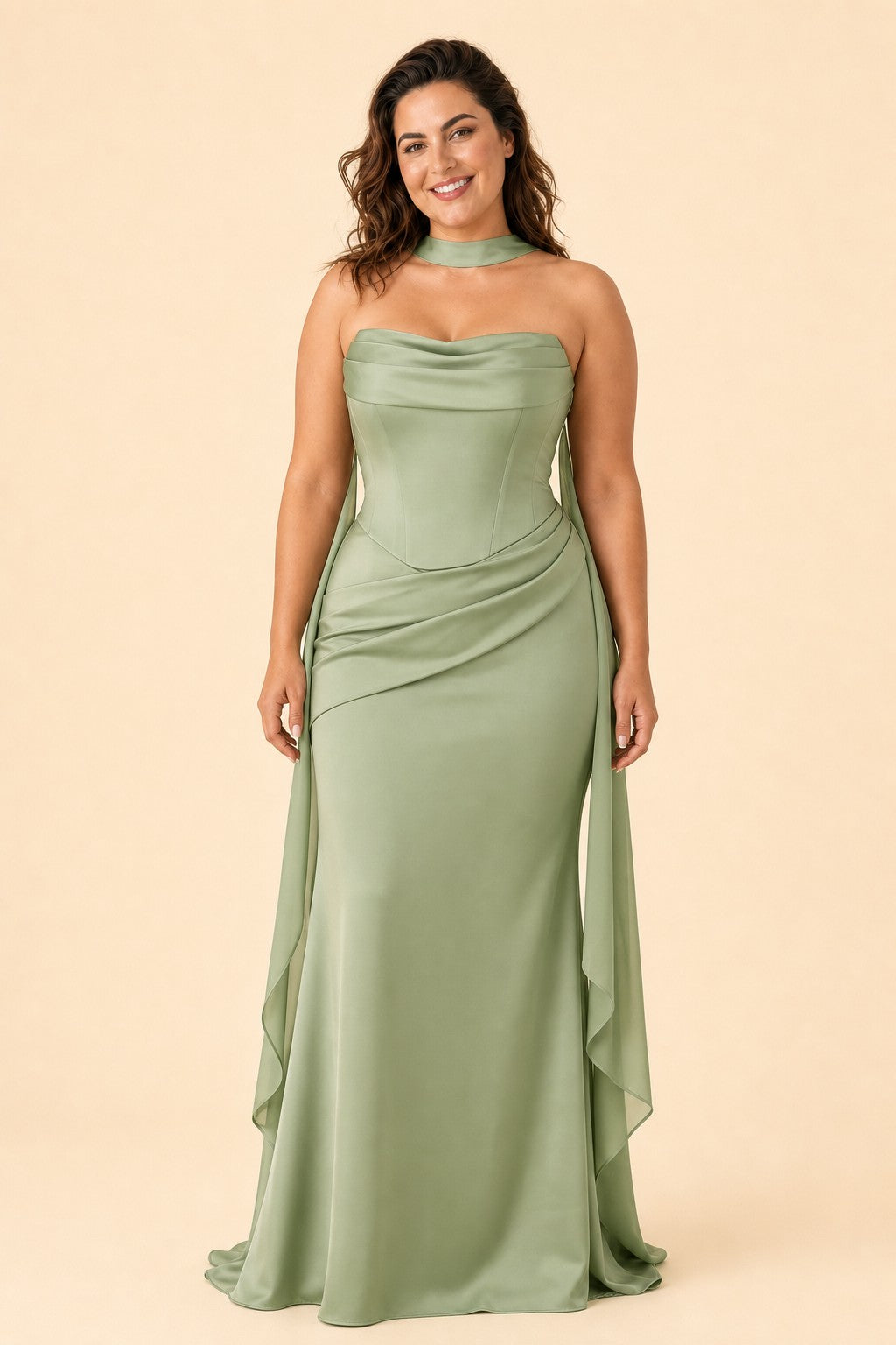 Strapless Satin Bridesmaid Dress with Open Back and Sculpted Silhouette