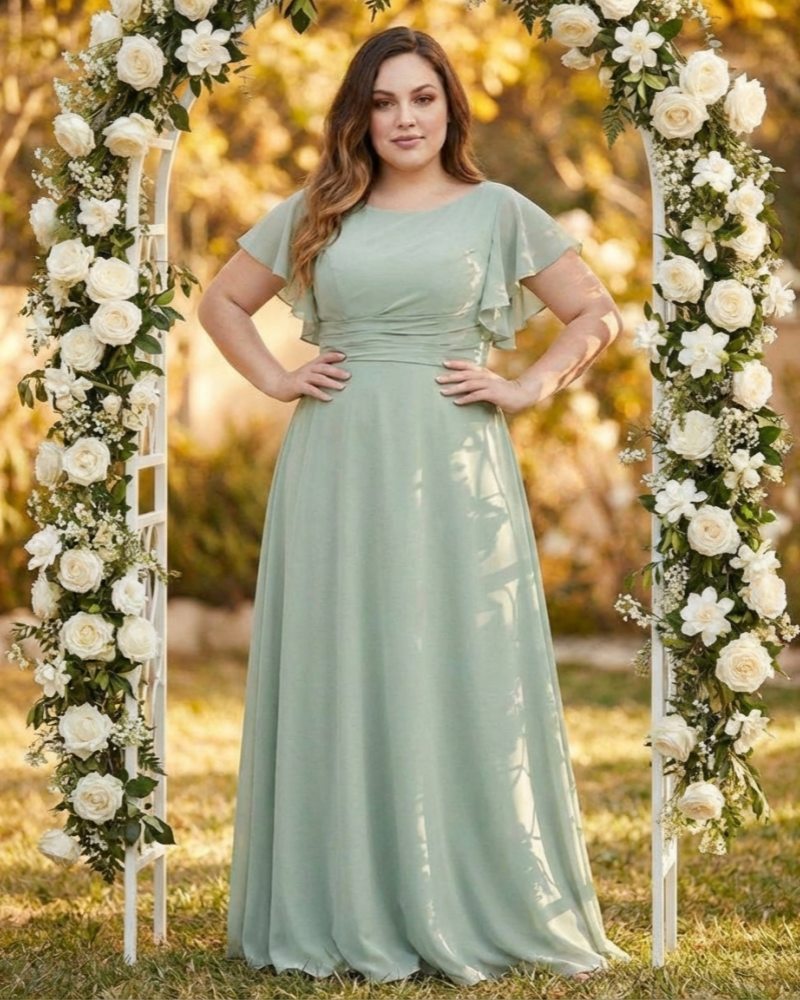 Avenleigh Plus Size Elegant A-Line Chiffon Bridesmaid Dress with Flowing Skirt -N0334