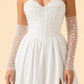 Strapless A-Line Wedding Dress with Basque Waist Beading Slit Open Back for Plus Size Brides
