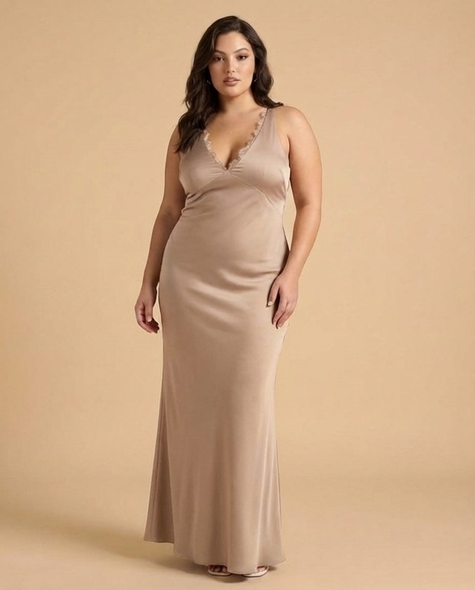 Silvarelle Luxe Sheath Plus Size Bridesmaid Dress with Stretch Satin Fabric for Weddings - N0362
