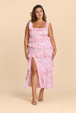 Plus Size Floral Bridesmaid Dress with Tiered Ruffles Stretch Fabric and Elegant Slit