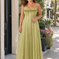 Plus Size Ruffled Shirred Tulle Bridesmaid Dress A-Line Maxi