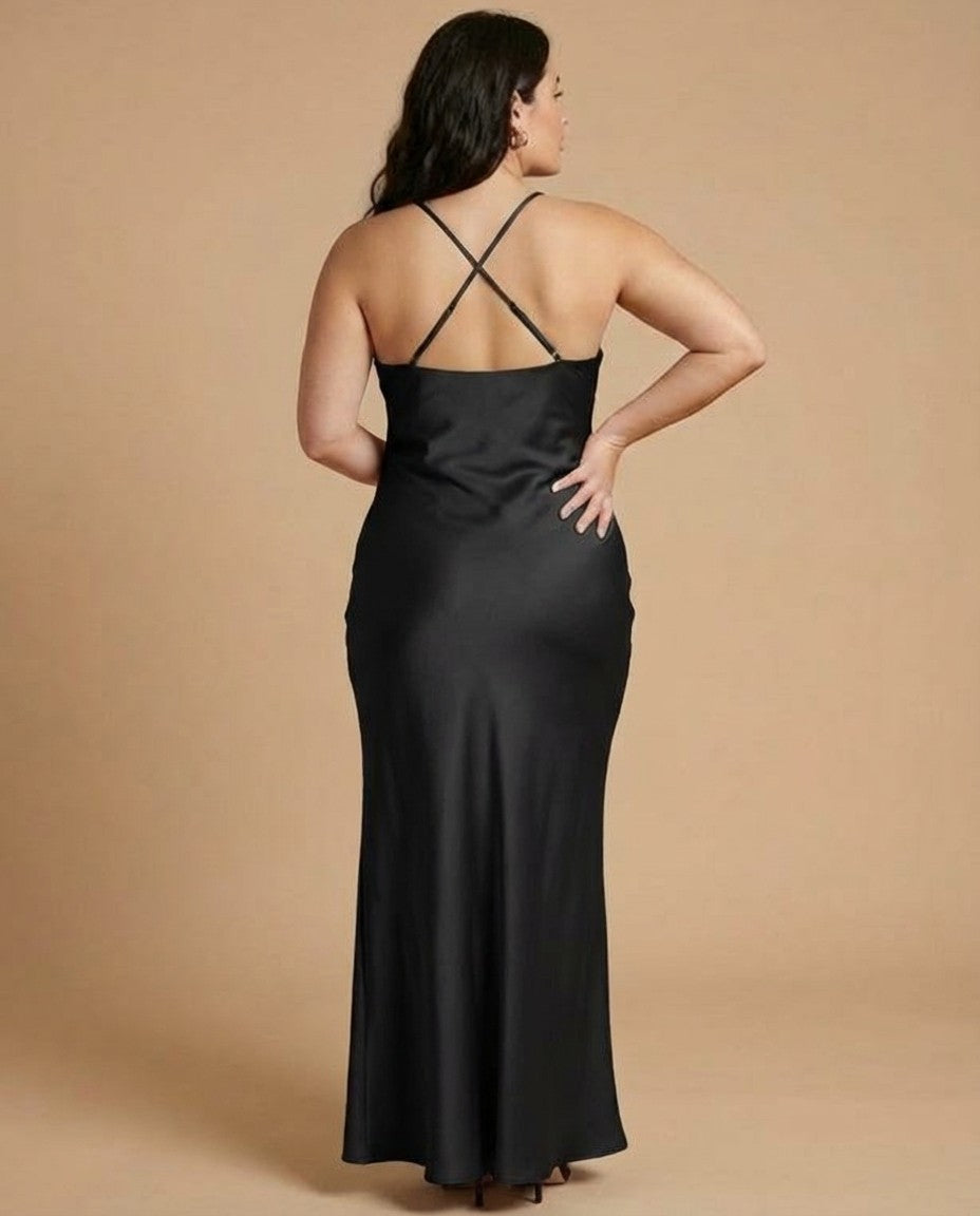 Silvarelle Luxe Sheath Plus Size Bridesmaid Dress with Stretch Satin Fabric for Weddings - N0362