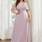 Plus Size Empire Waist V Back Bridesmaid Dress with Short Sleeves