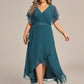 Plus Size V-Neck Chiffon Bat-Wing Sleeve A-Line Waist Applique Formal Dress